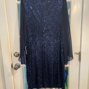 Connected Apparel Navy Sequin Long Sleeve Dress